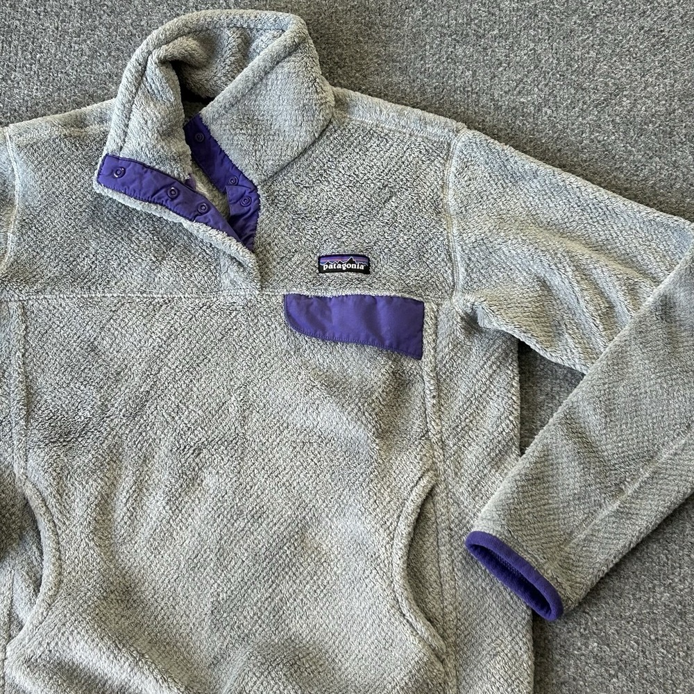Patagonia Sweater Women Medium Grey Purple Re Tool Snap-T Pullover Fleece Jacket